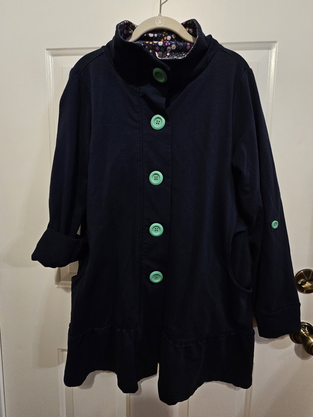 Matilda Jane A Million Little Things Navy Jacket Teal Buttons Ruffle Med